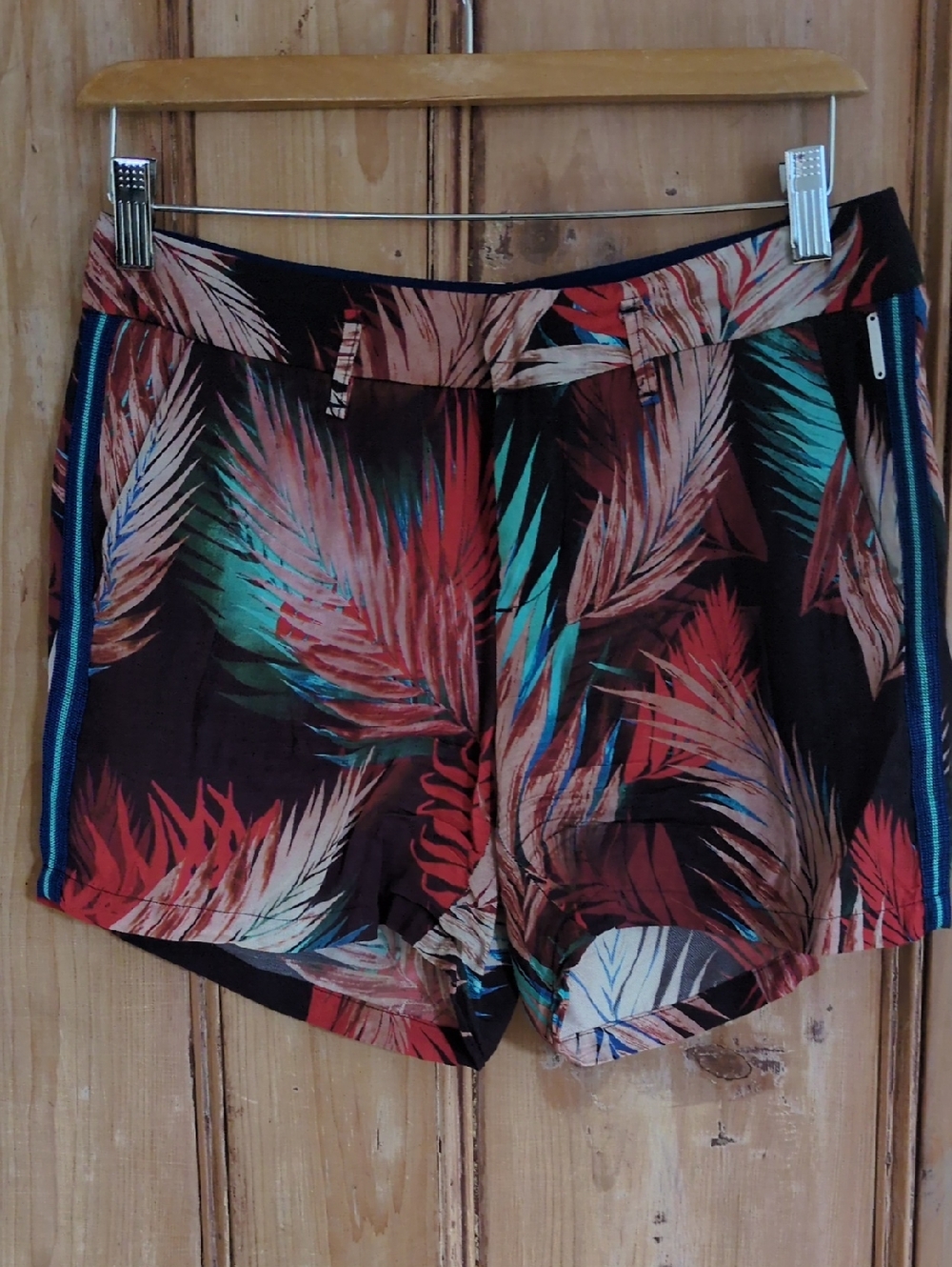 One Step Ahead Tropical Leaf Print Shorts in Black, Red and Teal